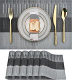 Placemats Set of 6 - Easy Clean Washable Vinyl Placemats - Heat Resistant PVC Place Mats for Dining Table (Black and Gray, 6)