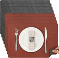 Myir JUN Dual Sided Faux Leather Placemats Set of 8 for Indoor Outdoor Dining Tables, Square Non-Slip Washable Wipeable Table Mats (Gray Terracotta, Set of 8)