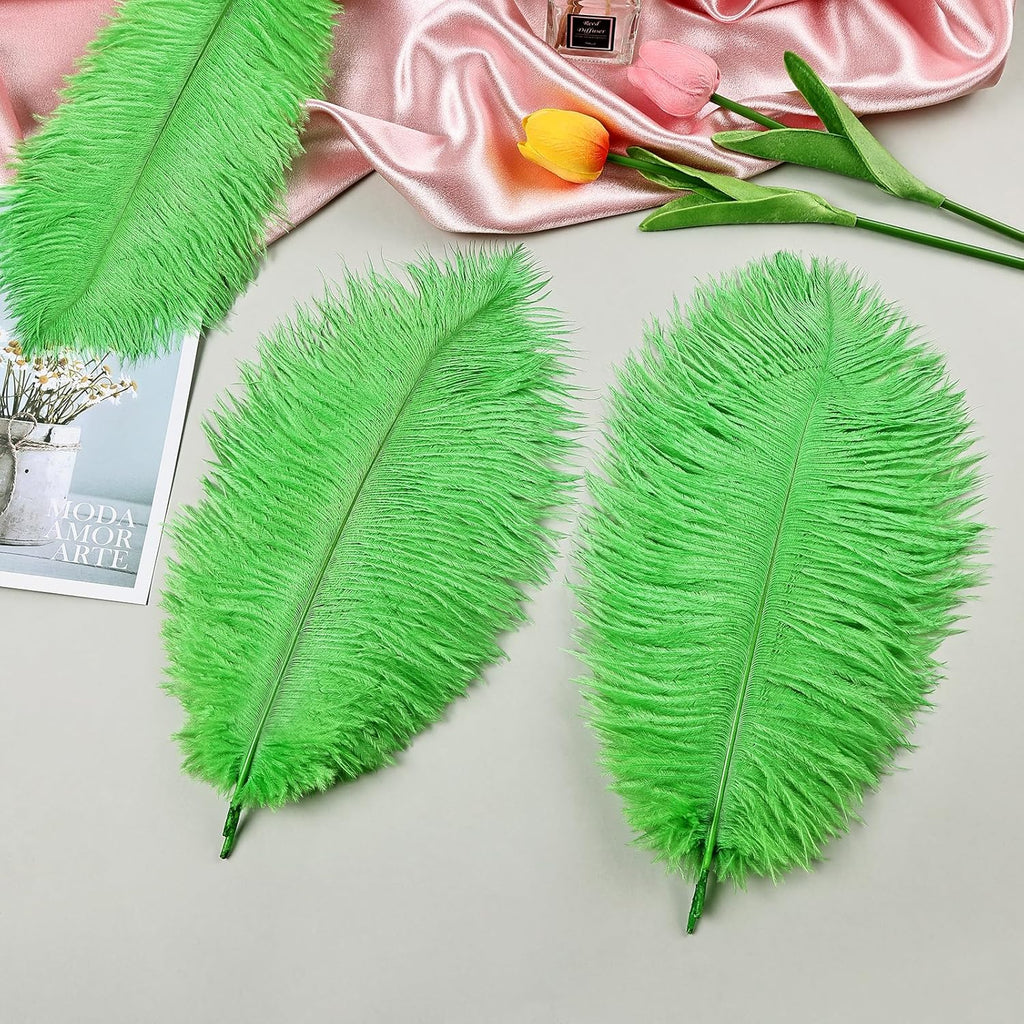 THARAHT Green Ostrich Feathers 24pcs Natural Bulk 10-12Inch 25cm-30cm for Crafts Wedding Party Centerpieces Mardi Gras and Home Decoration Feathers