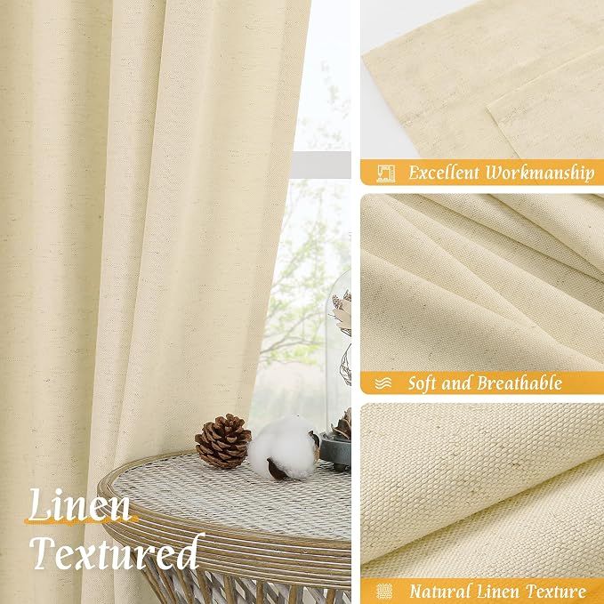 Beige Semi Sheer Linen Curtains 84 inches - Image 7