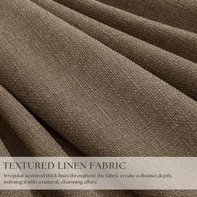 Light Brown 100% Blackout Linen 100 Inch Bedroom Curtains 2 Panels, Latte | - Image 2
