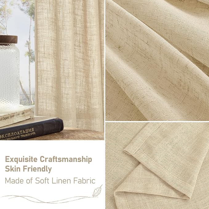 Linen Curtains 40 Inch Length 2 Panels, Light Filtering Panels | Semi Sheer - Image 6