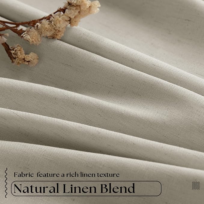 Oatmeal Beige Pinch Pleated 100% Black Out Linen Curtains 84 Inch Length | Room - Image 5