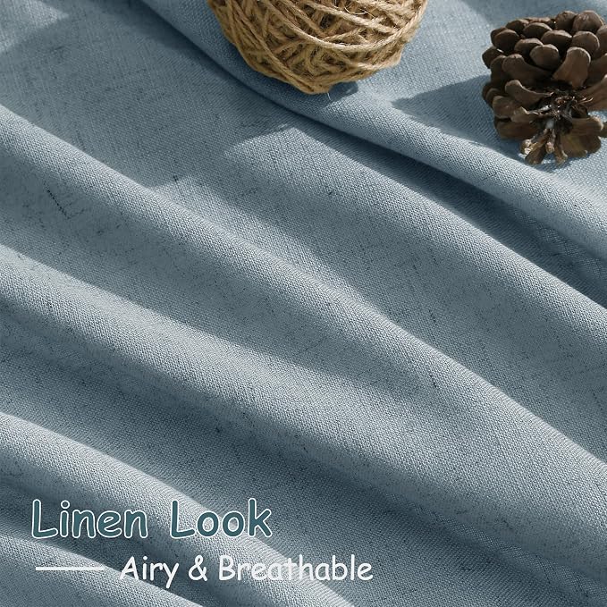 Light Blue Linen Curtains Semi Sheer 96 Inches Long 2 Panels Set - Image 5