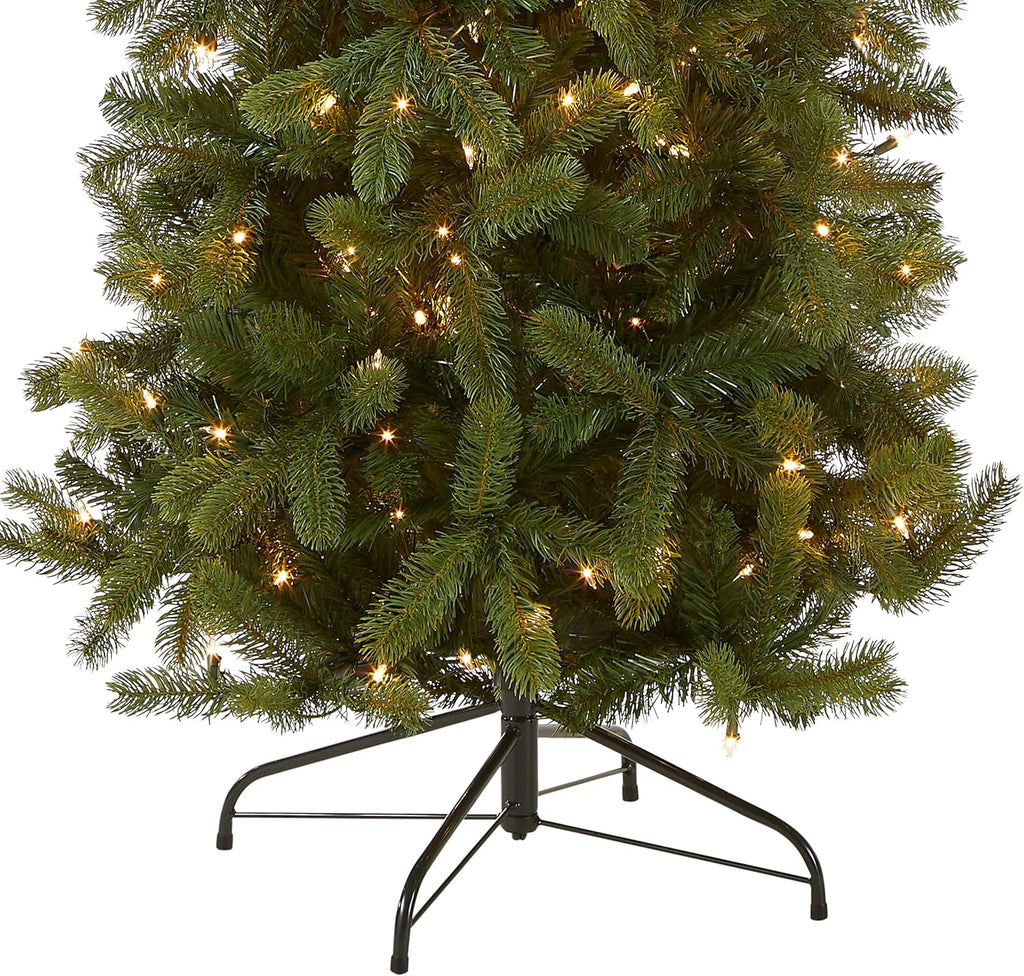 National Tree Company Pre-Lit 'Feel Real' Artificial Slim Downswept Christmas Tree, Green, Douglas Fir, White Lights, Includes Stand, 7.5 feet
