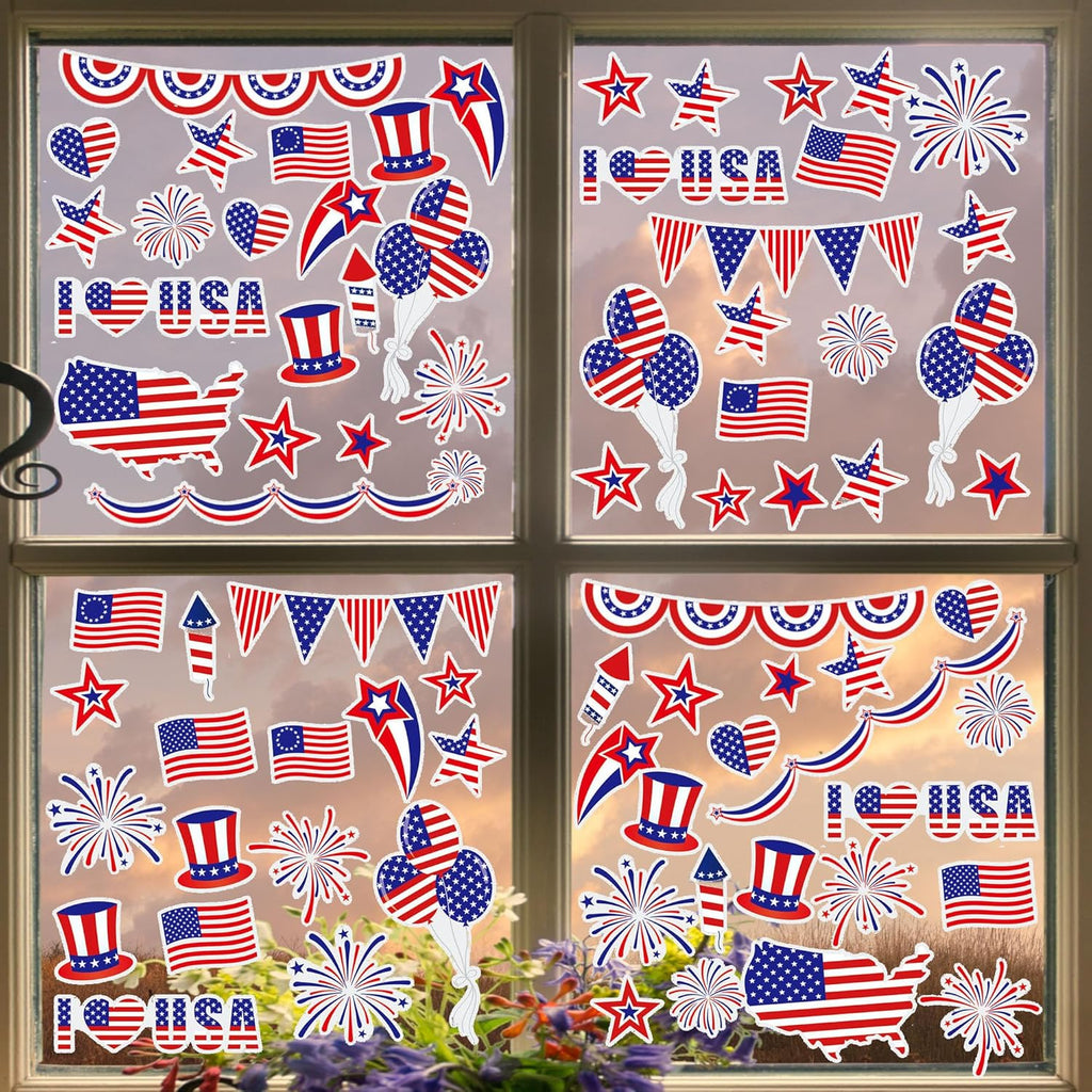 Iconikal July 4th Static Cling Window Decorations, Patriotic American Flag, 200-Count