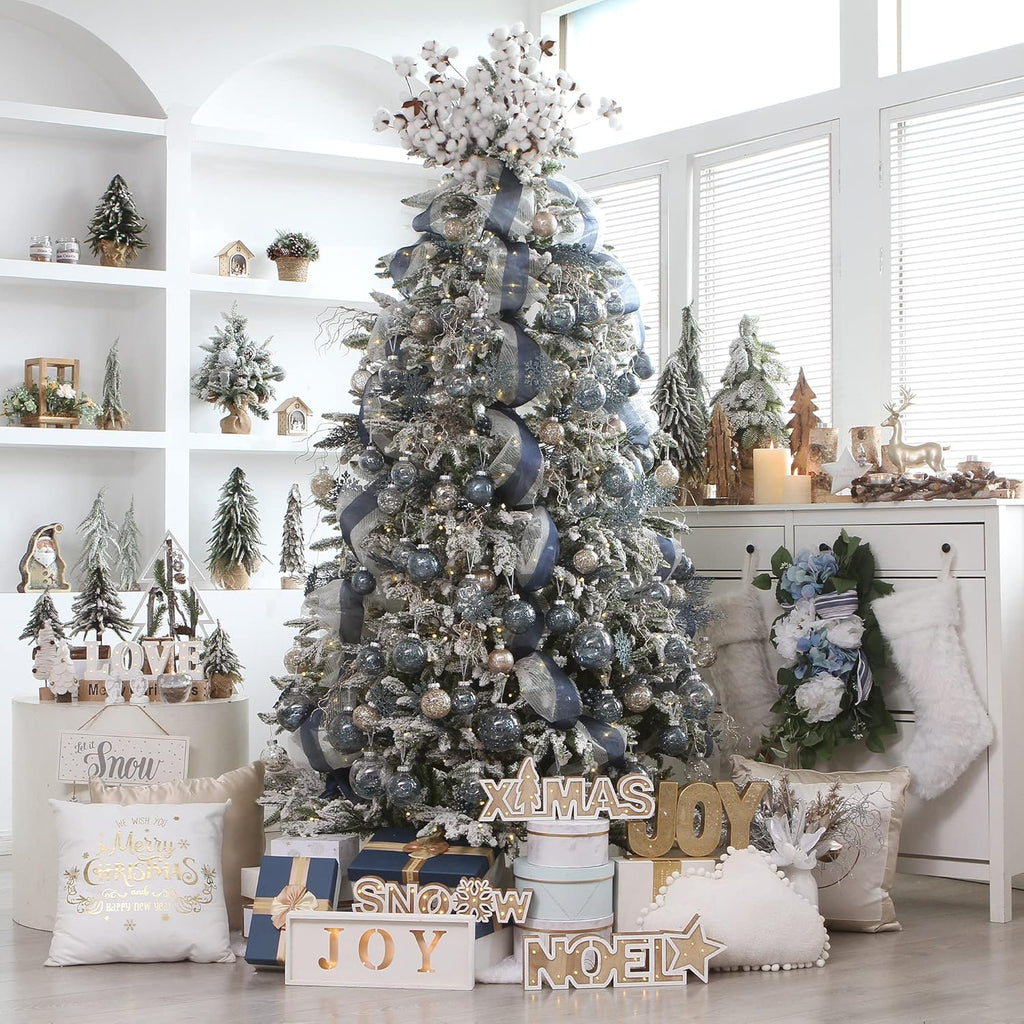 Sea Team Multi-Size Shatterproof Clear Plastic Christmas Tree Ball Ornaments Set, Decorative Hanging Transparent Xmas Baubles with Stuffed Delicate Decorations (25 Counts, Stone Blue)