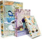 Decorative Book Box Set of 3, Trinket Keepsake Greeting Card Storage Box, Flower Bird Pattern Vintage Coffee Table Decoration, Graduation Gift Idea