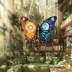 Lxmsja DIY Sun Moon Diamond Painting Hanging Ornament, Double-Sided Acrylic Butterfly Diamond Art Kit, Special Shaped Drill Pendant Window Art Kit, Suncatcher Hanging Craft Decoration 7x8 inch