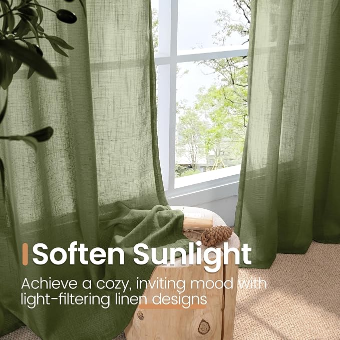 BGment Olive Green Linen Sheer Curtains 84 Inches Long - Image 5