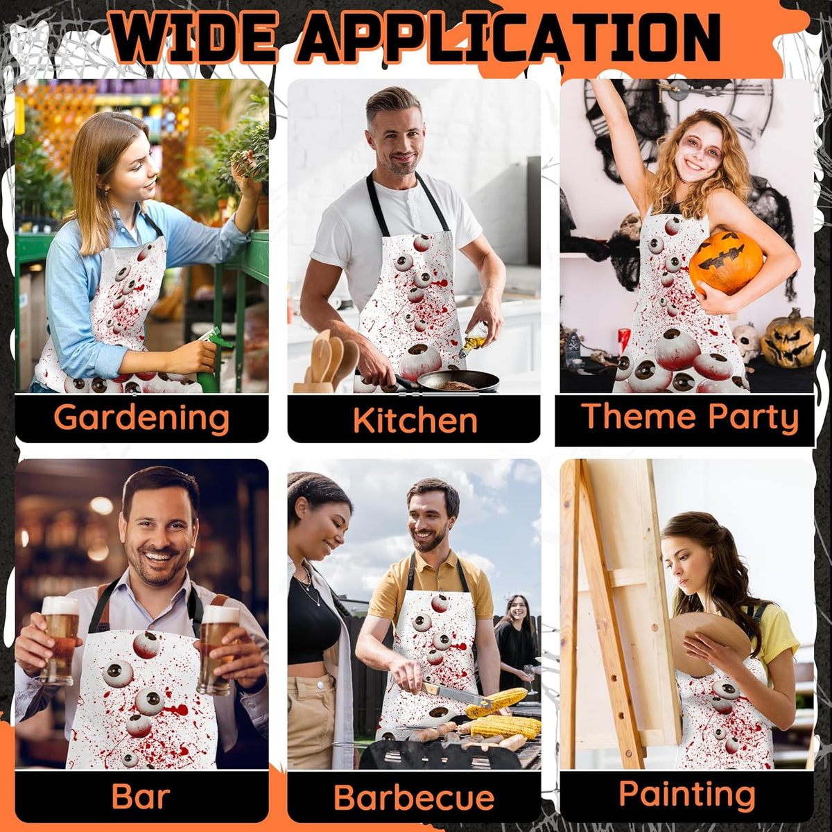 Happy Halloween Horror Apron Unisex, Adjustable Funny Kitchen Apron, Waterproof Scary Bloody Bib Aprons for Cosplay Party