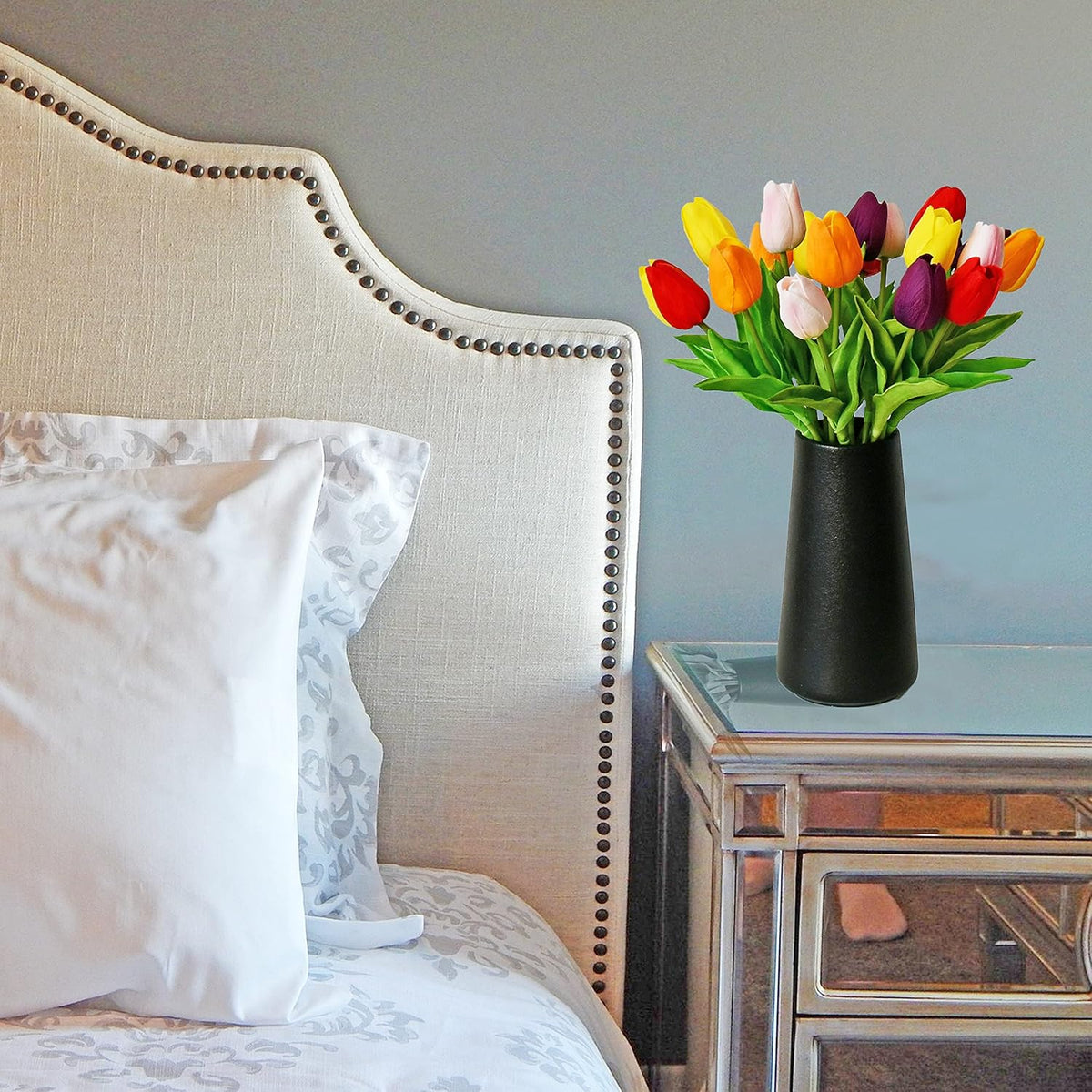 Mandy's Artificial Tulips 20 Stems Multicolor PU Faux Flowers for Wedding Home Decor 13.5 Inch
