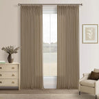 102 Inch Light Brown Thick Linen Pleated Semi Sheer Curtains by Twodrapes