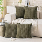 Set of 4 Olive Green Decorative Throw Pillow Covers 20x20 Inch Corduroy Pillow by Cozoomy