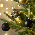 Valery Madelyn Christmas Tree Decorations Ornament Set for Fall Halloween, 50ct 2.36 Inches Black and Gold Shatterproof Christmas Ball Ornaments Hanging Xmas Holiday Party Decor