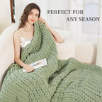 Admitrack Chunky Knit Blanket Throw, 100% Hand Knit Chenille Throw Blanket for Sofa & Home Decor, Soft and Cozy Knitted Throw Blankets (Sage Green，51"x63")