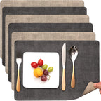 Myir JUN Placemats Dual Sided, Faux Leather Place Mats Set of 6 Indoor Placemat for Dining Table Outdoor Place Mat Manteles Individuales Square Non-Slip Washable Table Mats (Gray Beige, Set of 6)