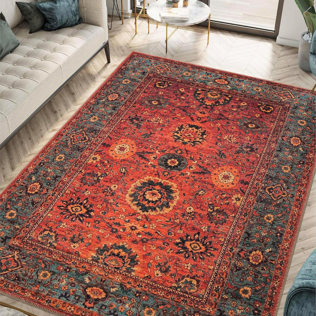 Keen Home Design 6x9 Rug - Machine Washable Area Rug with Non-Slip Backing, Ideal for Living Room, Dining Room, Bedroom - Vintage, Easy Clean, Durable, Low Pile Rug - (6' x 9')