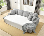 THSUPER Oversized U Shaped Plush Corduroy Fluffy Sectional Sleeper Sofa with Pull Out Bed and Double Storage Chaise for Living Room - Gray