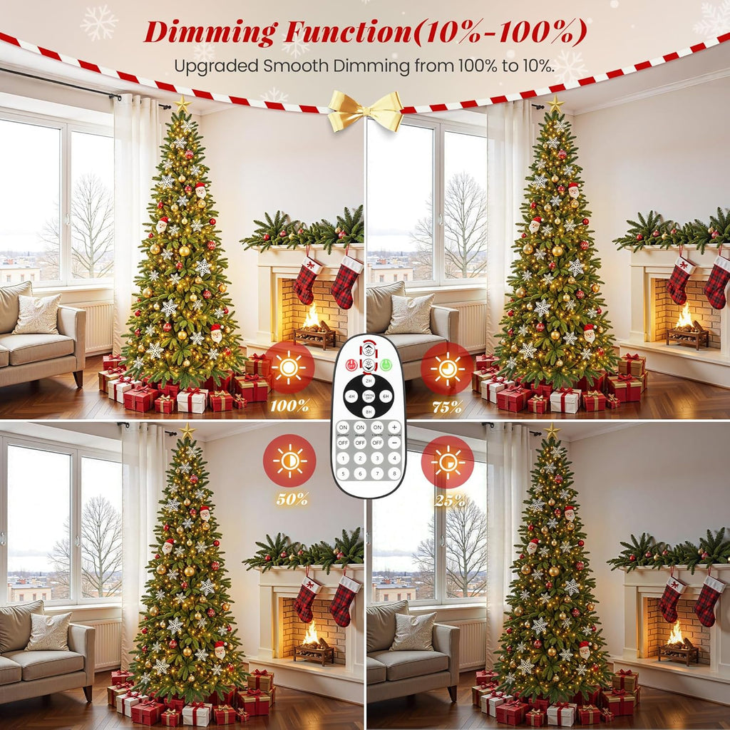 7.5ft Slim Pencil Christmas Tree Pre-lit, Remote Control, Rotating & Foldable Stand, RGB & Warm White Light for Home Decor