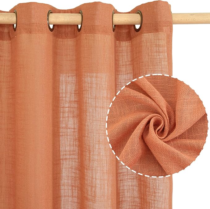 Burnt Orange Linen Curtains 48 Inch Length - Image 2