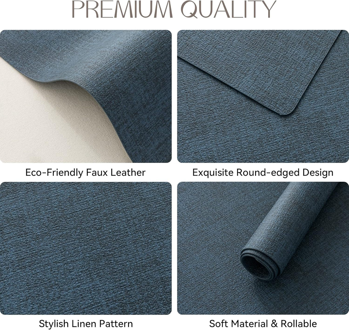 Romanstile Vinyl Placemats Set of 6-12 X 18 Inch - Heat Resistant Place Mats 100% Waterproof Oilproof Wipeable Reversible Faux Leather Table Mats for Kitchen/Dining/Party/Outdoor, Navy Blue
