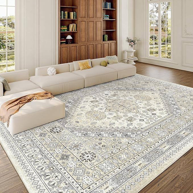 10x12 Area Rugs for Living Room, Large Washable Rug, Dining Room, Low Pile by Zesthome