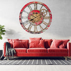 The Gears Clock 36'' Inch Real Moving Gear Wall Clock Vintage Industrial Oversized Rustic Farmhouse (Red Lava)