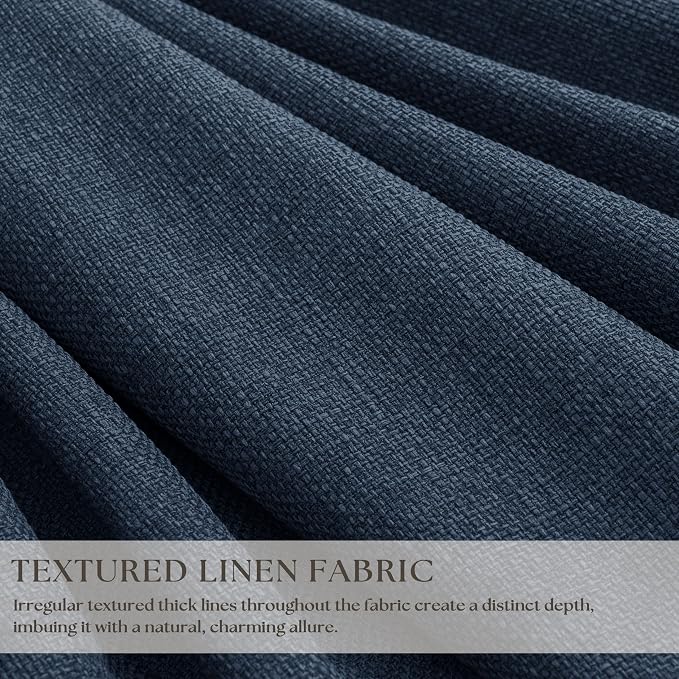 Navy Pinch Pleated Blackout Linen 102 Inch Dual Layer Curtains 2 Panels Set | - Image 2