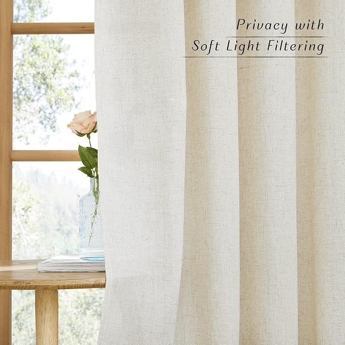 NICETOWN Linen Curtains for Windows 90 inch Long, Grommet Semi Sheer Vertical - Image 3