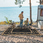 GENIMO 6' x 9' Outdoor Rug Waterproof for Patio Decor, Foldable Reversible Plastic Straw Area Rugs Mat for Camper, Outside Carpet for Rv, Deck, Porch, Picnic, Beach, Balcony, Black & Brown