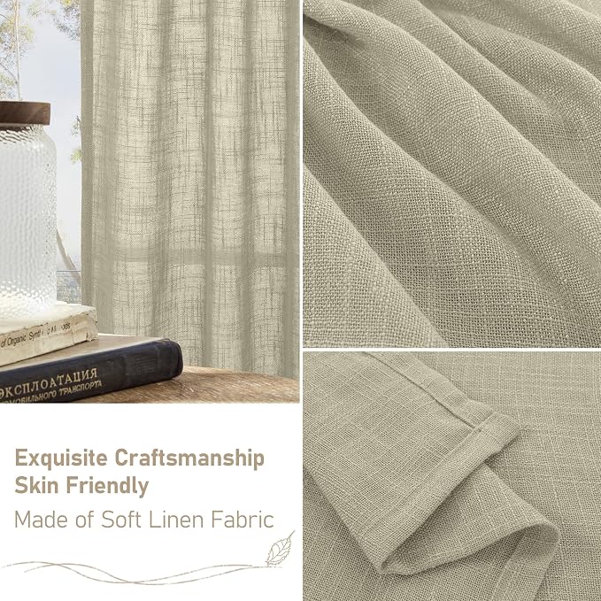 Sheer Linen Curtains 96 inches Long 2 Panels Set - Image 6