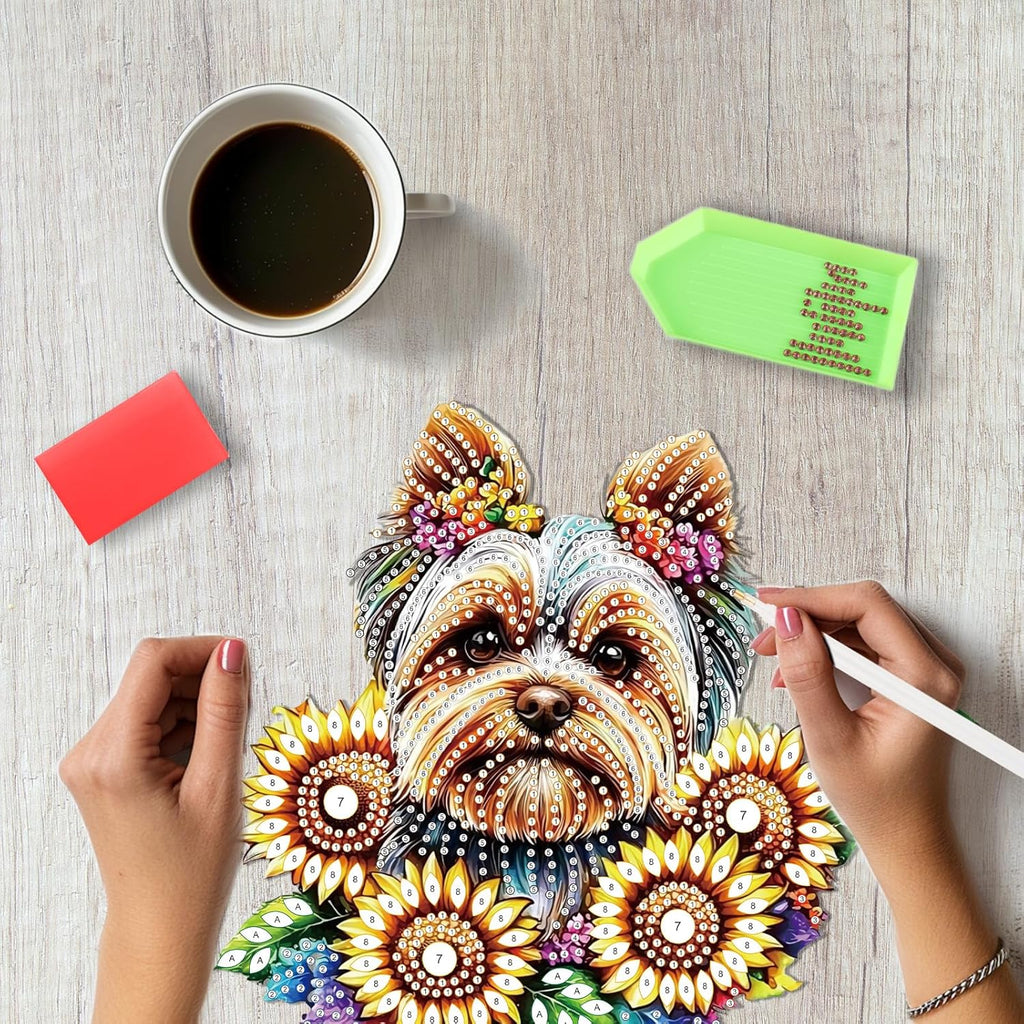 SENQAO Dog Diamond Art Hanging Kit for Adult, Special Shaped Rhinestone, Double Sided DIY Acrylic Diamond Art Painting Window Pendants Home Garden Wall Hanging Kits Hanging Ornament (Sunflower)
