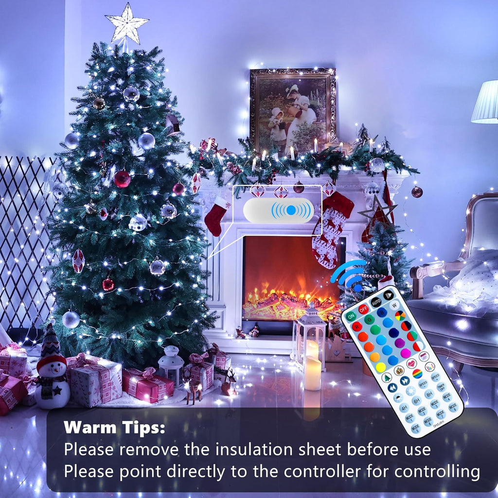 BrizLabs Christmas Fairy Lights - 66ft 200 LED Color Changing Fairy Lights with Remote, Plug-in RGB Rainbow Xmas Twinkle Light Indoor Purple Orange Starry Light for Xmas Halloween Home Party Wedding