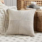 Fancy Homi 2 Packs Neutral Taupe Decorative Throw Pillow Covers 22x22 Inch for Living Room Couch Bed Sofa, Rustic Farmhouse Boho Home Decor, Soft Corss Corduroy Patchwork Accent Cushion Case 55x55 cm