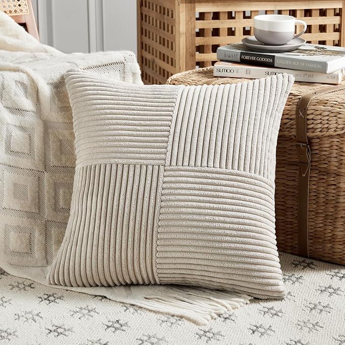 Fancy Homi 2 Packs Neutral Taupe Samll Decorative Throw Pillow Covers 12x12 Inch - Image 2