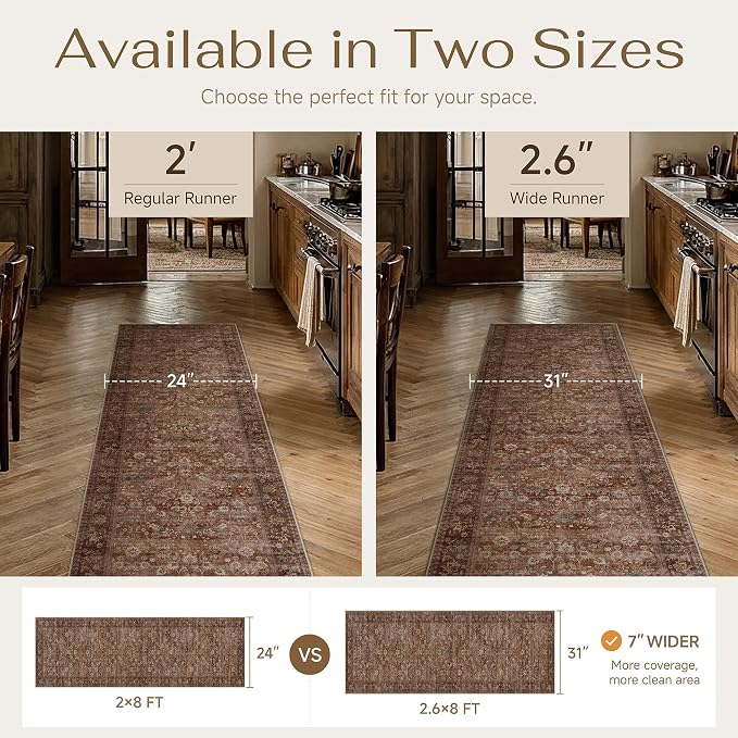 2x10 Brick Red Vintage Floral Washable Runner Rug - Image 8