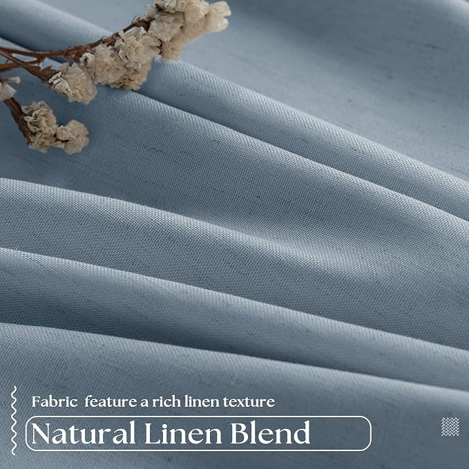 Blue Grey Pinch Pleated Full Blackout Curtains Linen 80 Inch Window Curtain | - Image 3