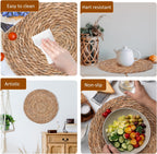 Defined Deco Woven Placemats Set of 10, 13" Round Rattan Placemats,Natural Hand-Woven Water Hyacinth, Farmhouse Weave Place Mats, Rustic Braided Wicker Table Mats for Dining Table, Home, Wedding