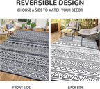 GAOMON Outdoor Rug 9'x12' Waterproof Rug for Patio Decor, Foldable Reversible Plastic Straw Area Rugs Mat for Camper, Outside Carpet for Deck, Porch, Picnic, Beach, Grey/White(Bohemia)