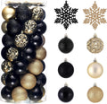 Valery Madelyn Christmas Tree Decorations Ornament Set for Fall Halloween, 50ct 2.36 Inches Black and Gold Shatterproof Christmas Ball Ornaments Hanging Xmas Holiday Party Decor