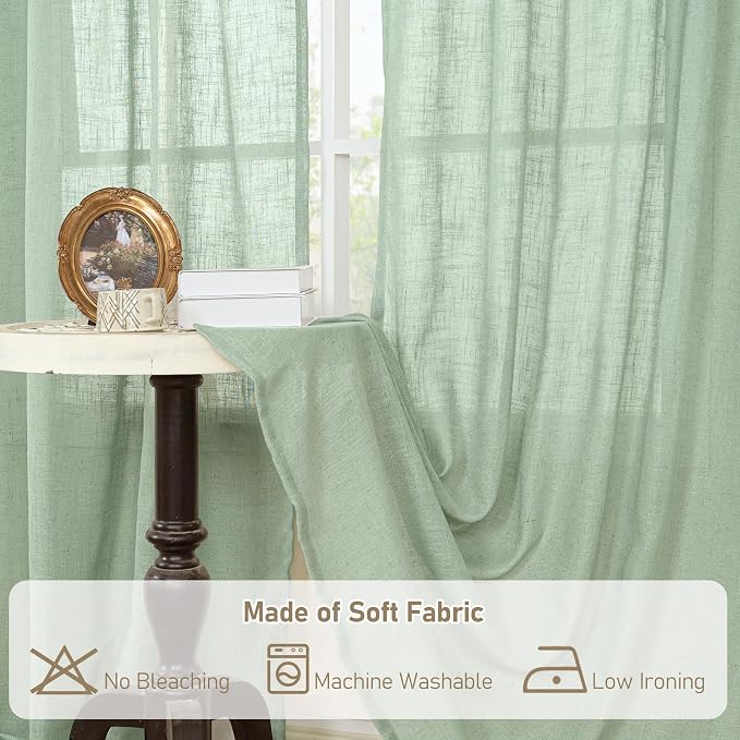 95 Inches Long Fresh Green Linen Curtains - Image 9