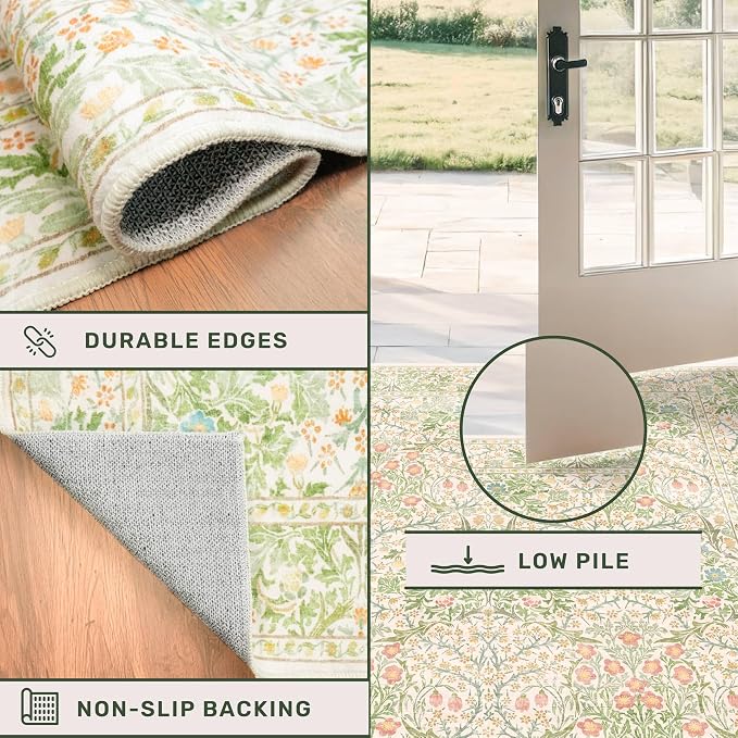 Cream Green Washable 8x10 Area Rugs - Image 5