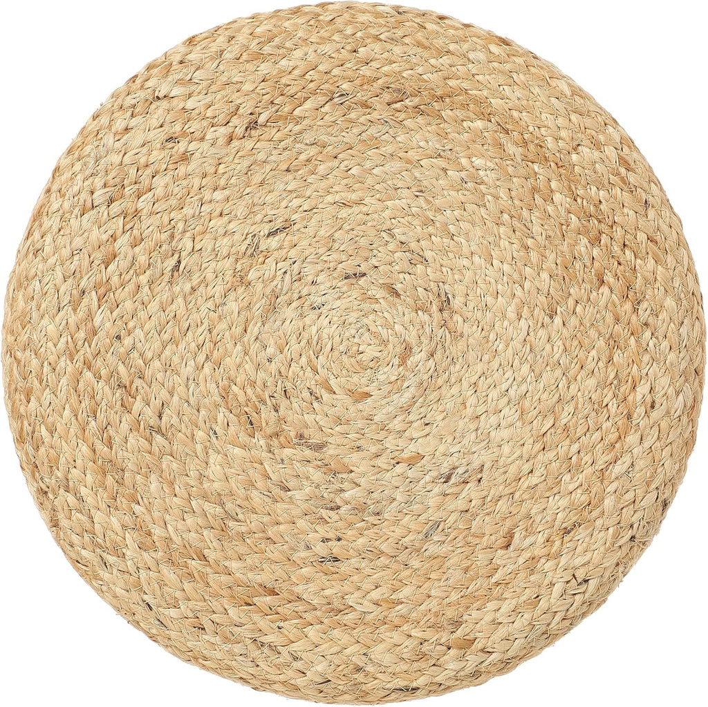REDEARTH · Cylindrical Pouf Foot Stool Ottoman - Jute Braided Pouffe Poof Accent Sitting Footrest for Living Room, Bedroom, Nursery, Patio, Lounge Set of 2 (Natural Teal, 14.5"x14.5"x16")