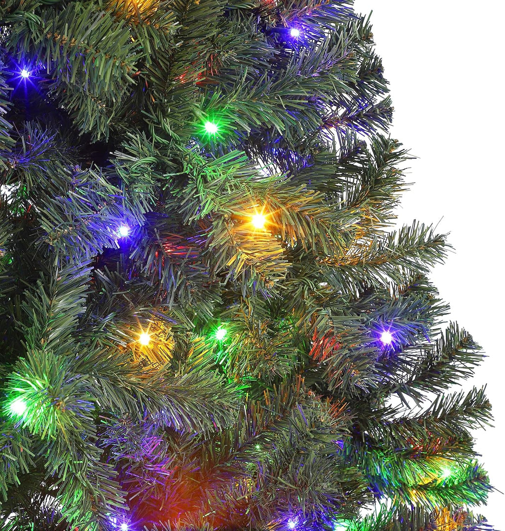 7.5ft Prelit Christmas Tree - Fluffy Fraser Fir with 600 Multicolor Lights & 9 Modes, Hinged Branches & 1300 Tips, Artificial Christmas Tree Includes Stand with Foot Switch for Holiday Home Decor