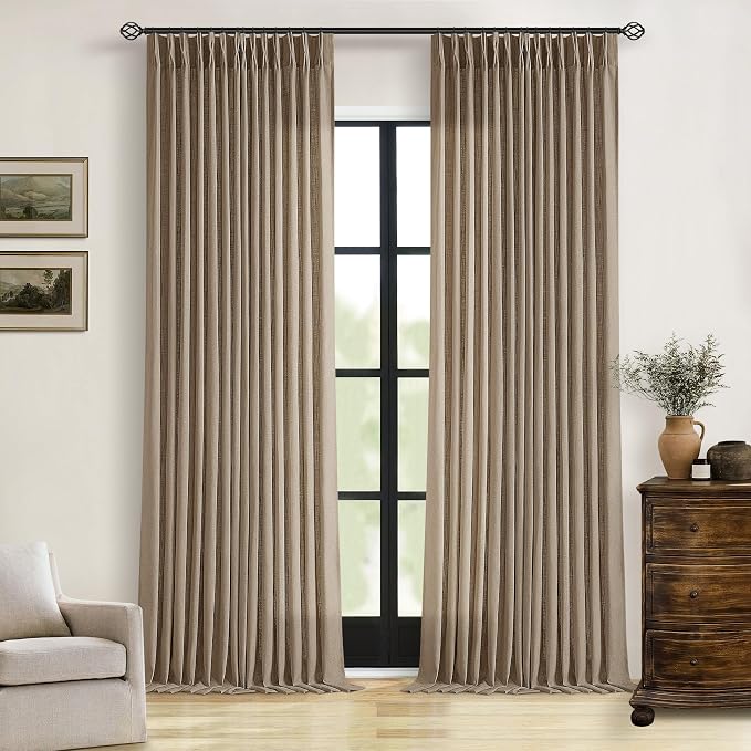 Extra Long Light Brown 120 Inches Semi Sheer Linen Curtains Brown Coffee | by Twodrapes