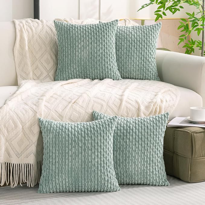 Set of 4 Aqua Decorative Throw Pillow Covers 18x18 Inch Corduroy Pillow Covers - Image 9