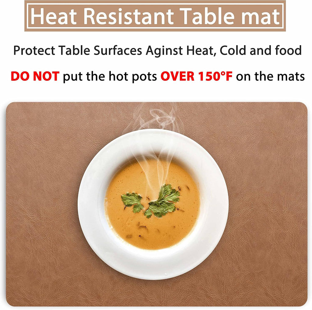 Set of 6 Faux Leather Placemats, PU Table Mats, Waterproof, Stain Resistant, Heat Resistant, Non-Slip Easy to Clean for Kitchen Dining Table,Conference Table F Flaxen