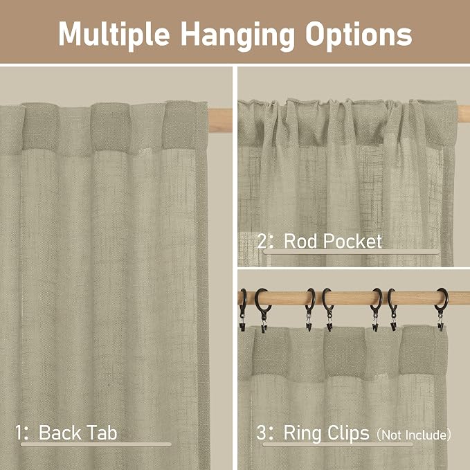 Oatmeal 72 inch Linen Textured Curtains - Image 3