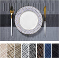 LEXMORE Placemats Set of 6 Vinyl/Plastic Woven Place Mats for Kitchen Table Indoor/Outdoor Washable Placemat Wipeable Dining Table Mats(E-Silver Gray Black)